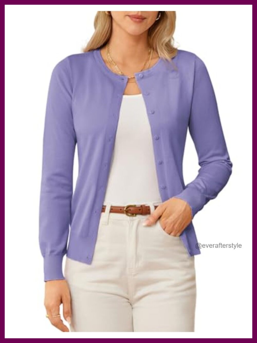 Knit Button Down Cardigan Lightweight Long Sleeve Crew Neck
